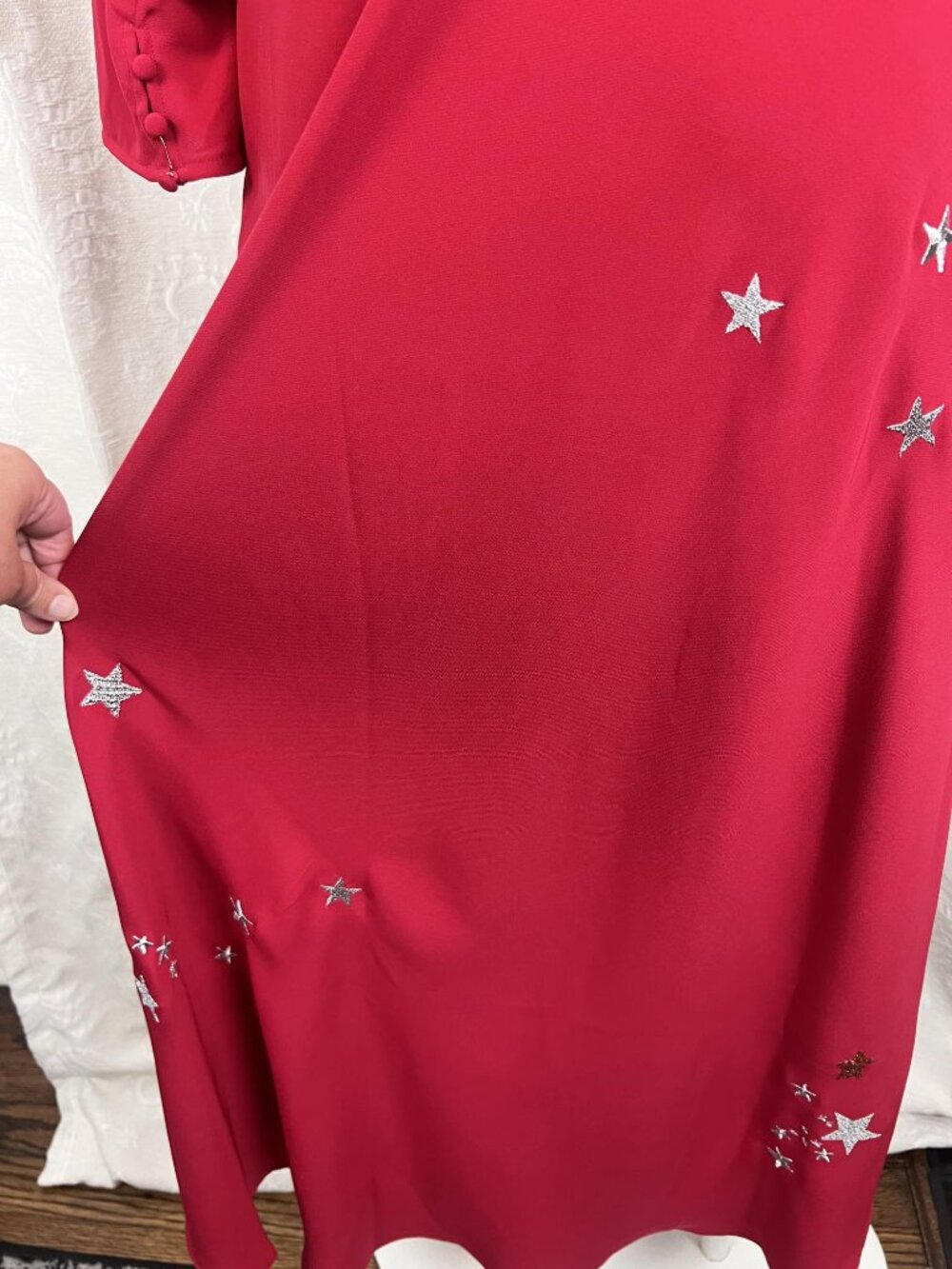 RIXO London Margo red embroidered celestial midi dress retro 40s glamour stars M - Picture 10 of 13